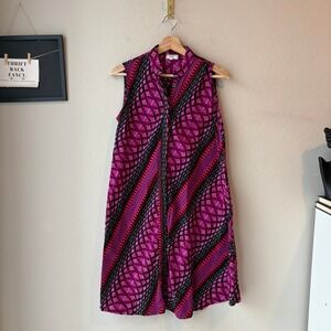 Zuri Kenya Dress Pink Geometric Print Sleeveless Button Up Shirt Dress Size XS